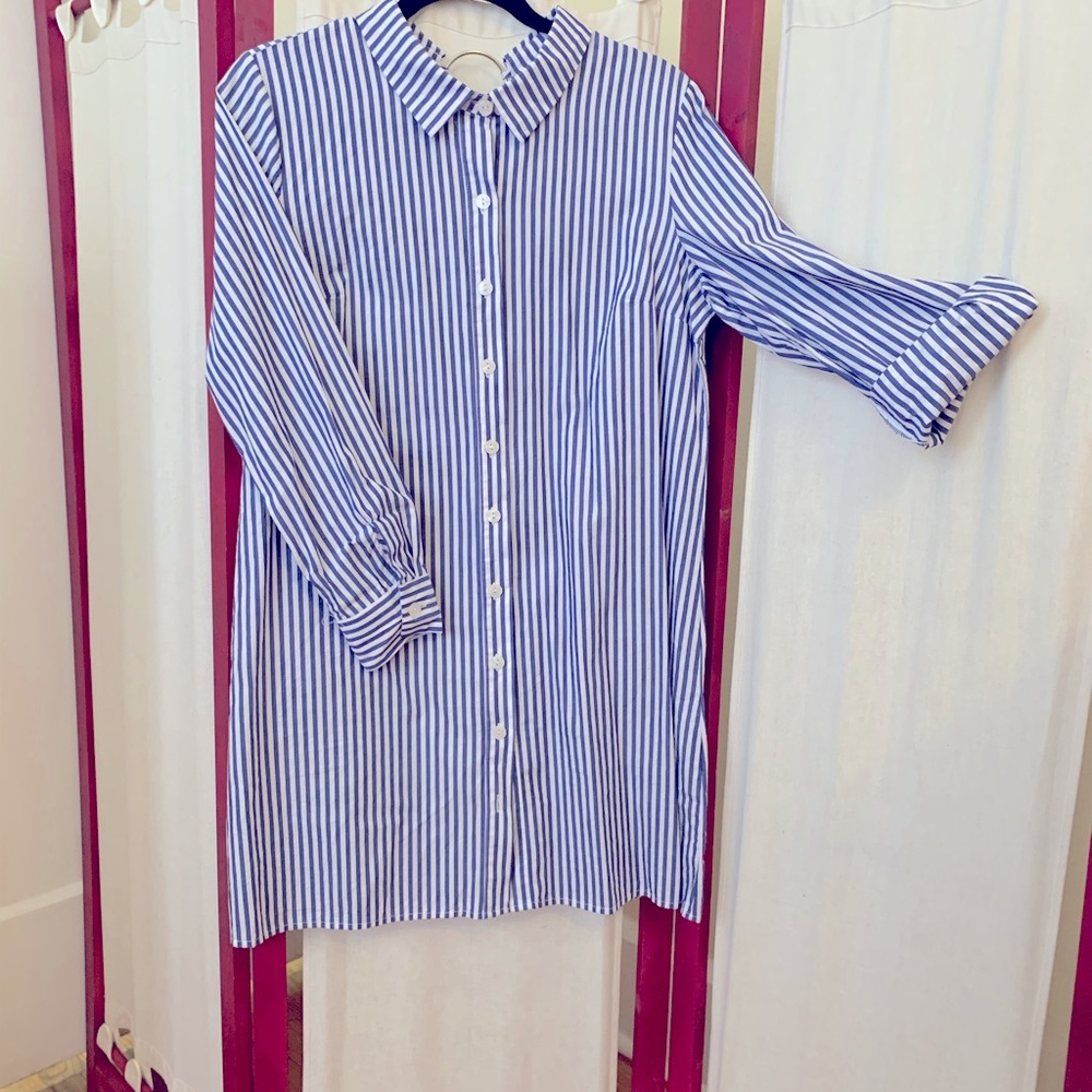 Chambray pin striped shirt dress